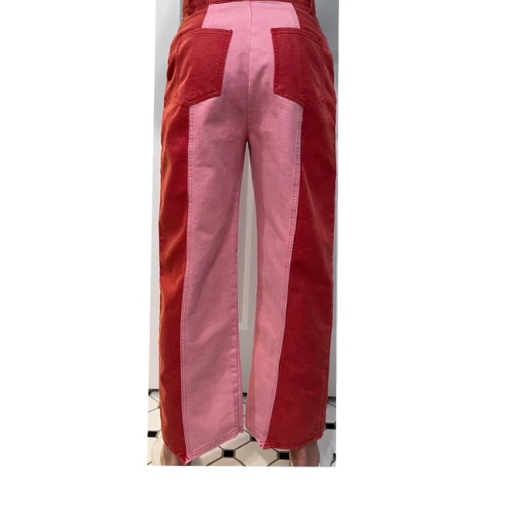 pink and orange two-toned color high-waist jeans (xs)